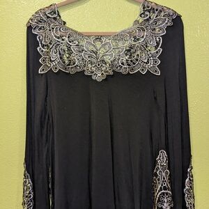 Elegant Black Dress with Silver Embroidery